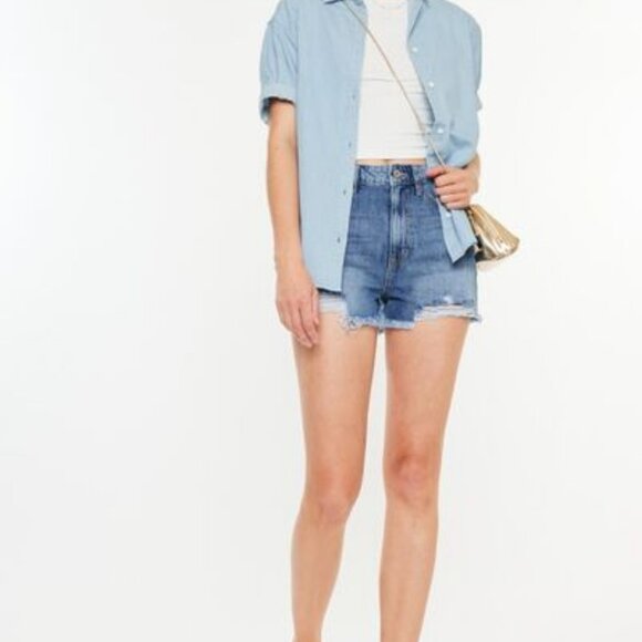 Hazel Blues® |  Kancan Distressed Raw Hem High Waist Denim Shorts - Picture 6 of 8